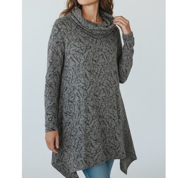 Chalet et ceci Tops - Chalet et ceci Medium Gray Cowl neck Burnout Tunic Long Sleeve Asymmetrical hem
